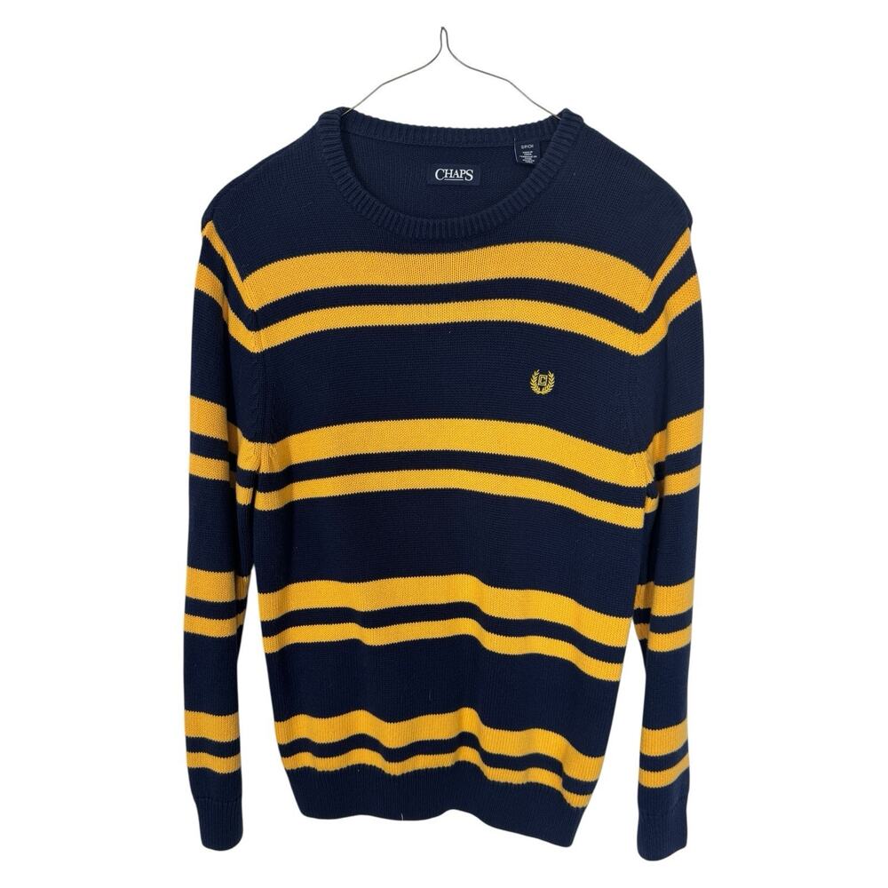 Mens Pullover Sweater Rugby Stripe Chaps S Crest Logo Preppy Blokecore